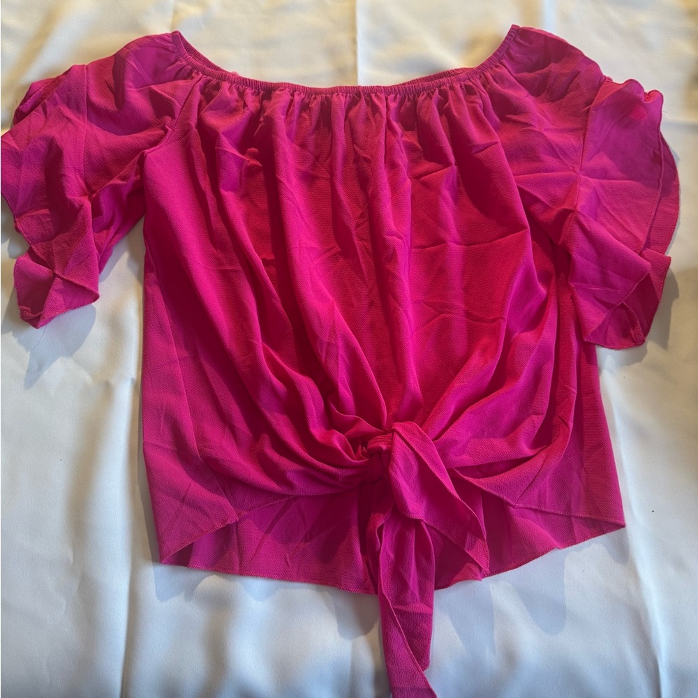 Amazon Pink Ruffled Tie Front Blouse